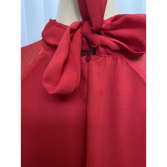 KENZO Red Flare A line Mini Dress Tunic Long Sleeve Neck Tie Crepe 34 XS - Picture 9 of 11